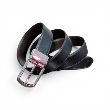 Classic Black Brown Reversible Leather Belt for Men – Dual Color Pin Buckle Formal Casual Belt