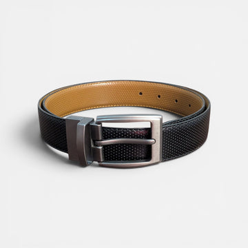 Carbon Black Reversible Leather Belt for Men – Textured Black to Tan Pin Buckle Casual Formal Belt