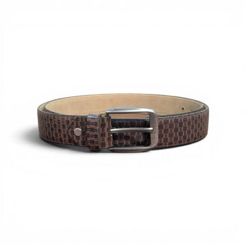 Mosaic Brown Woven Leather Belt for Men – Checkered Pattern Braided Brown Casual Formal Belt