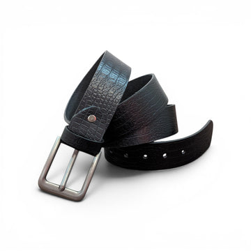 Midnight Croco Embossed Leather Belt for Men – Black Crocodile Texture Pin Buckle Formal Casual Belt