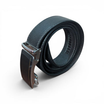 Jet Black Auto-Lock Ratchet Leather Belt for Men – Smooth Slide Buckle Adjustable Formal Casual Belt